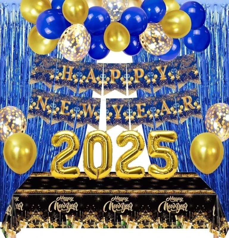 lot 1022212 image: 2025 New Year Party Decoration Set - Blue & Gold Theme - Retail $29