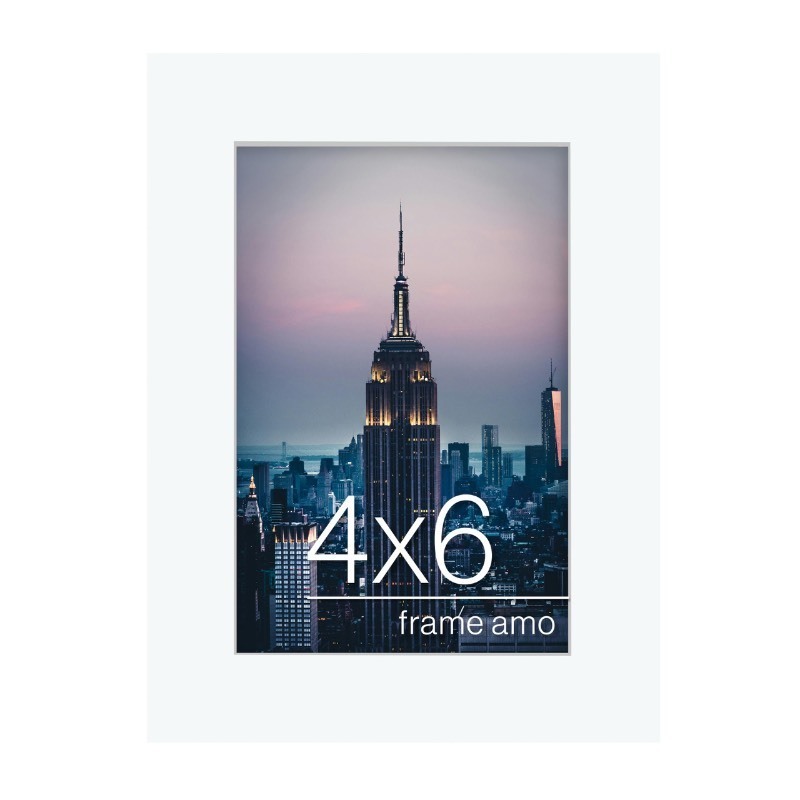 lot 1022224 image: Frame Amo 4x6 White Modern Picture Frame, 1 inch Border, Acrylic Front, for Wall or Table - Retail $6