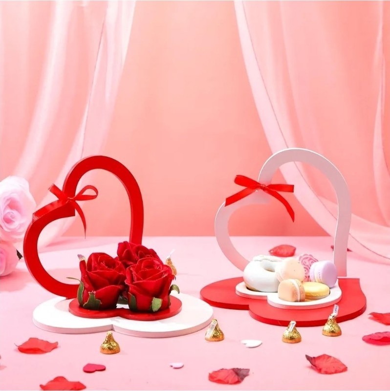 lot 1022289 image: Yousoontic 2 Pcs Valentine��s Day Wooden Heart Decor Valentines Red White Gift Rose Decoration Wood Table Sign Tabletop Centerpiece Valentine Decorations for Gift Heart Containers - Retail $24