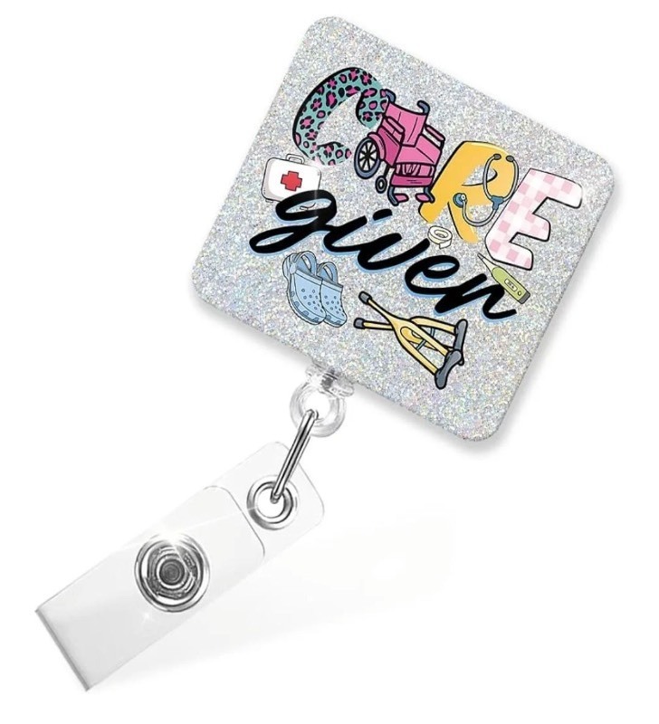 lot 1022318 image: Sixrip Retractable Glitter Badge Reel with Alligator Clip, Funny Badge Holder Gift for Travel Nurse, Medical Worker, Nurse Week Gift - Retail $11
