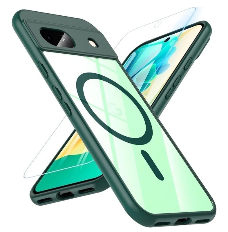lot 1022549 image: Hensinple for Google Pixel 8A Case, Magnetic Case for Pixel 8A with Glass Screen Protector Compatible with MagSafe, Slim Thin Shockproof Protective Case Cover, Green 2 Pack - Retail $23