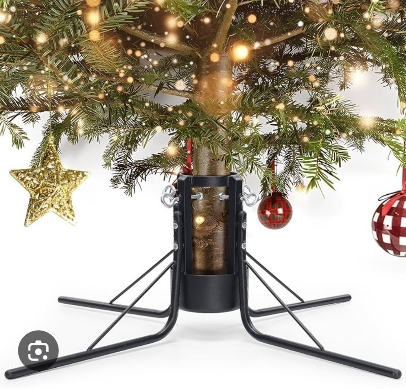 lot 1022569 image: Real Christmas Tree Stand, Detachable Sturdy Christmas Tree Bracket Suitable for Trunks of 3 to 5.5 Inches, Base Suitablefor Pine SprucePoplarof 4-10 Feet (Black - Retail $63