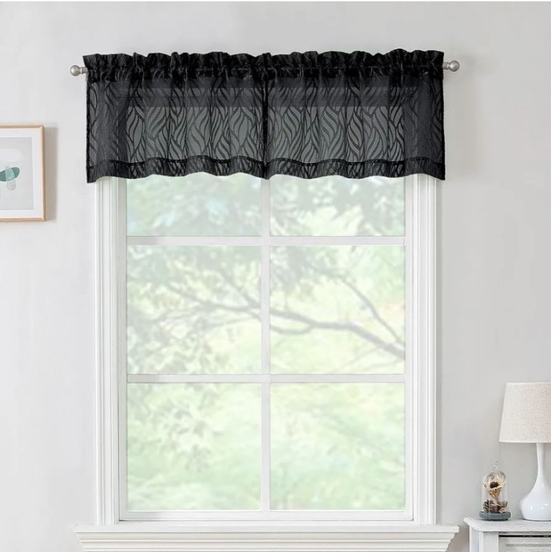 lot 1193054 image: Black Sheer Wave Pattern Window Valance - Retail $15