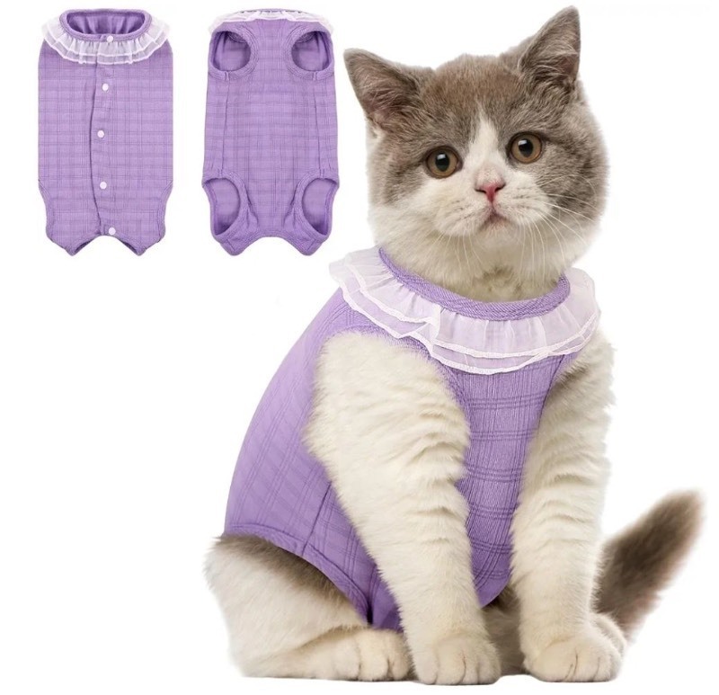 lot 1193126 image: ASENKU Cat Recovery Suit, Cat Surgery Recovery Shirt Female After Surgery for Abdominal Wounds,Cat Onesie Anti Licking Wounds, E-Collar Alternative for Female Cats Kitten, Purple XS - Retail $20