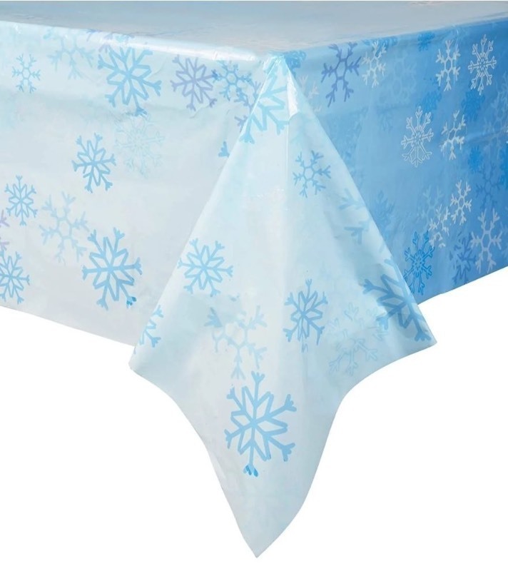 lot 1193133 image: CC HOME 1 Pack Christmas Blue Snowflakes Plastic Tablecloth 54 x 87 Inch Long Rectangular Winter Wonderland Table Cover for Buffet, Birthday Party Dinner, Picnic or Tablecloth for Kitchen Event Use - Retail $7