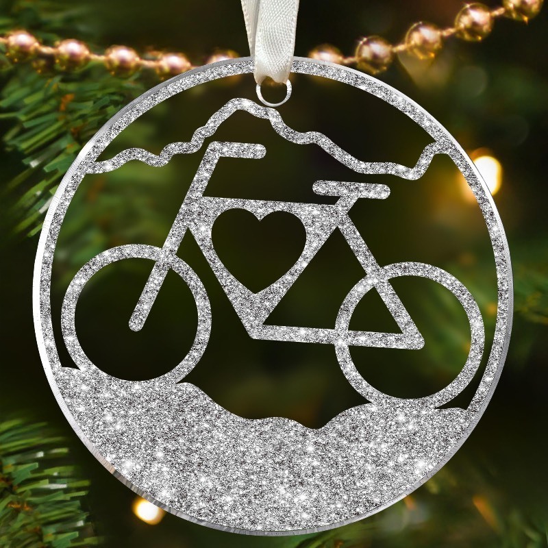 lot 1193141 image: MAPDTWO Bicycle Ornaments - Bicycle Christmas Ornament - Bike Cycling Rider Gifts, Bicycle Enthusiast Gifts for Women, Men, Bike Lovers - Acrylic Ornament - Retail $8