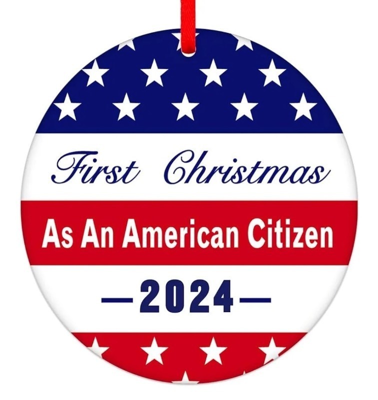 lot 1193155 image: FLYAB First Christmas As an American Citizen Ornament 2024 - Tree Decorations and Gifts for New Americans - US Citizenship Gift - Retail $7