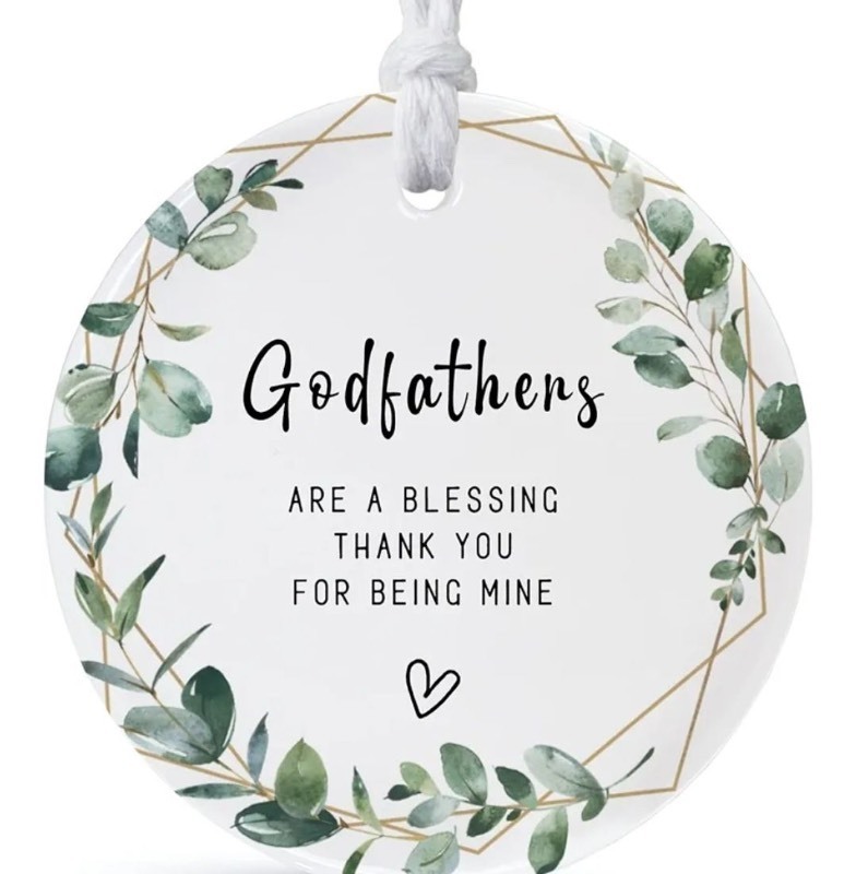 lot 1193180 image: Godfathers Christmas Ornament - Fathers Day Keepsake for Godfather 2025, Father-in-Law From Godson, Round Ceramic Ornament, Printed on Both Sides With Ribbon and Gift Box (2.9) - Retail $17