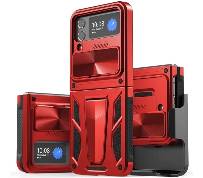 lot 1193243 image: Military Armor Holster Series Case. Designed for Galaxy Z Flip 4 Z Flip 3 Case (2022) Black (Red) - Retail $16