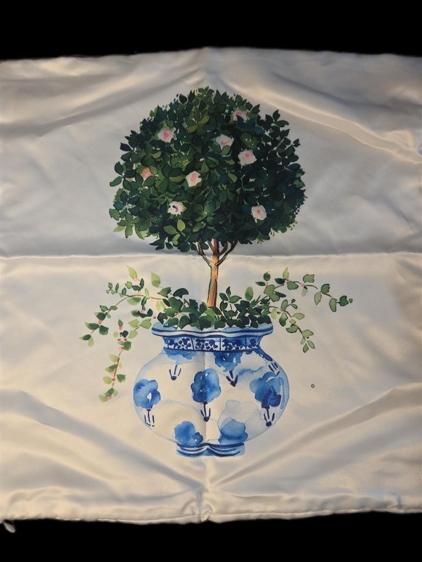 lot 1193248 image: Blue and White Throw Pillow Cover Topiary Olive Tree Chinoiserie Ginger Jar Grand Millenial Green Outdoor Decoration Decorative Pillow Case for Home Living Room Couch Zen Decor 17.5 x 17 - Retail $10