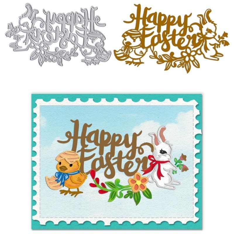 lot 1193309 image: Habbiful Easter Bunny Eggs Metal Cutting Dies for Card Making, Happy Easter Words Frame Die Cuts Easter Chick Dies Stencils Embossing Template for Craft Scrapbooking DIY Photo Album Decorations - Retail $6