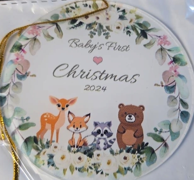lot 1193358 image: Baby First Christmas Ornaments - Babys 1st Christmas Ornament 2024, Snowbaby Baby Girl Ornaments for Christmas Tree Decor Acrylic, Xmas Gifts for Baby Newborn Grandkids (A) - Retail $5