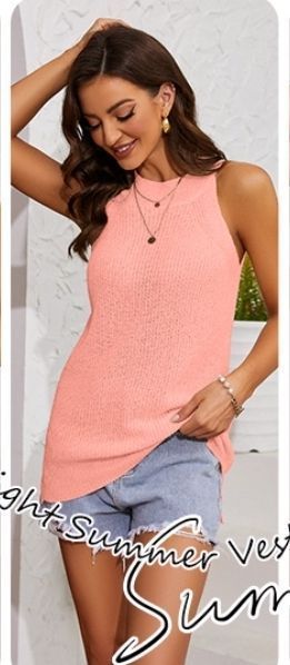 lot 1193409 image: Bettysays Sweater Vest Women Knitted High Neck Loose Sweaters Sleeveless Knit Tank Tops(Small,Peach Pink) - Retail $36