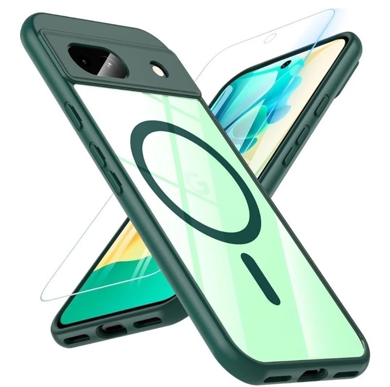 lot 1193489 image: Hensinple for Google Pixel 8A Case, Magnetic Case for Pixel 8A with Glass Screen Protector Compatible with MagSafe, Slim Thin Shockproof Protective Case Cover, Green - Retail $12