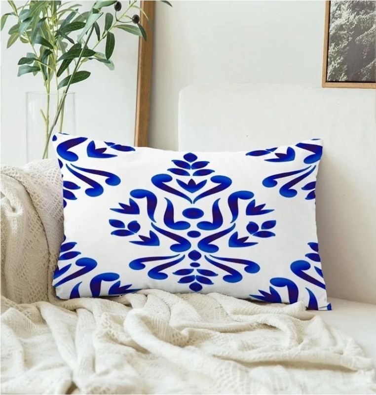 lot 1194104 image: Decorative Rectangle Throw Lumbar Pillow Cover Blue Antique Abstract Floral Chinaware Damask Vintage Watercolor Azulejo Baroque Ceramic China Velvet Cushion Cover 12x20 Inch for Couch Bedroom Car - Retail $12
