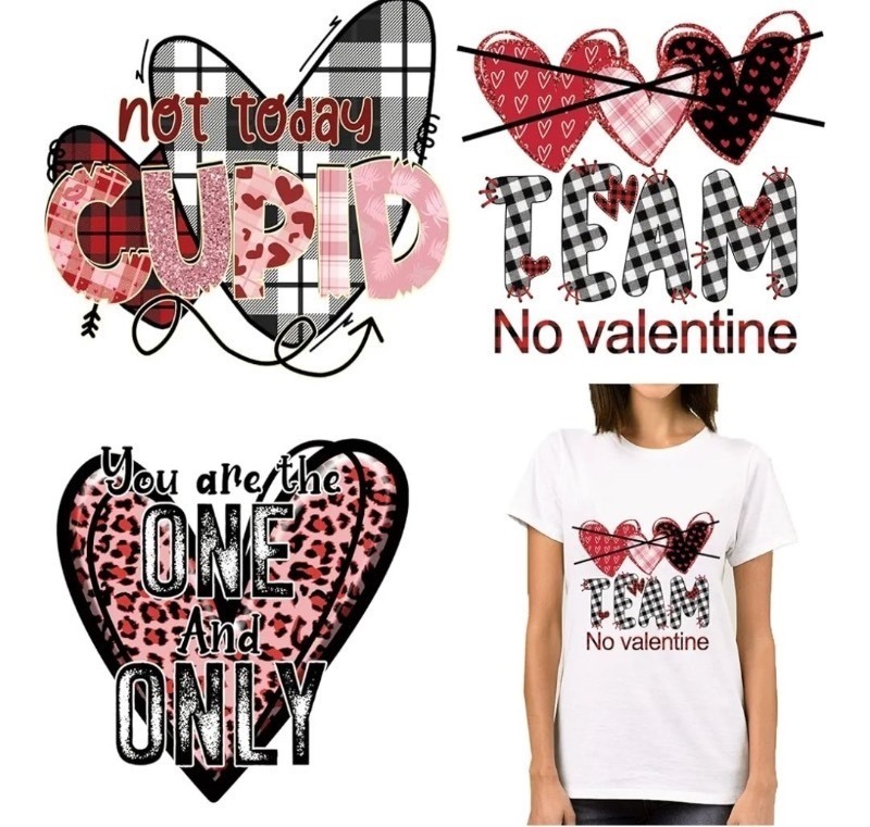 lot 1194208 image: Valentines Day Iron on Patches Heart Iron on Transfer Valentines Iron on Decals Heat Transfer Stickers Cute Red Black Hearts Leopard Print Design Valentine Iron on Vinyl Appliques for Clothing Bag - Retail $10