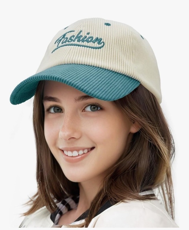 lot 1194224 image: Sukeen Baseball Caps for Teenage Big Kids Adjustable Two-Tone Corduroy Hat Casual Caps for Everyday Outdoor - Retail $22