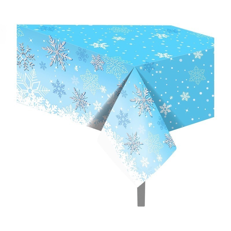 lot 1194229 image: CC HOME 1 Pack Christmas Blue Snowflakes Plastic Tablecloth 54 x 87 Inch Long Rectangular Winter Wonderland Table Cover for Buffet, Birthday Party Dinner, Picnic or Tablecloth for Kitchen Event Use - Retail $8