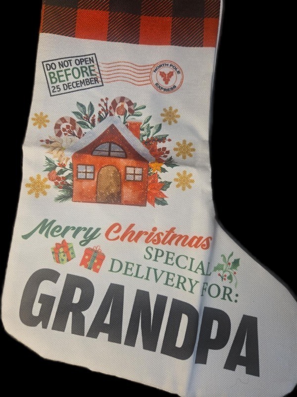 lot 1194325 image: LyoGao Grandpa Burlap Christmas Stocking, Grandpa Christmas Stocking Gifts, Papa Merry Christmas Socks Decoration Grandpa Christmas Stocking for Home Fireplace Decor - Retail $10