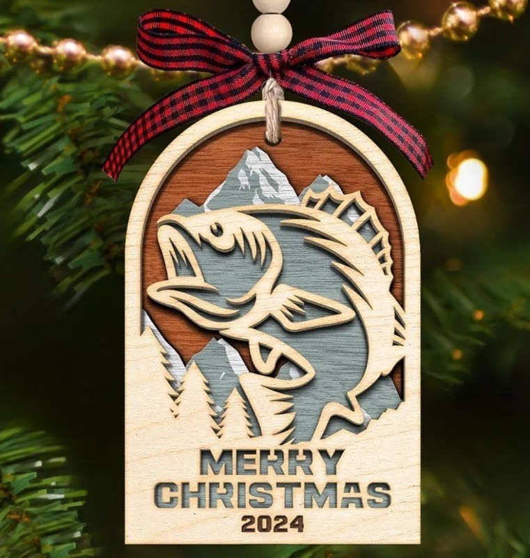 lot 1194419 image: Fishing Ornament for Christmas Tree - Fish Christmas Ornaments, Fishing Ornaments 2024 - Wood Xmas Tree Ornament