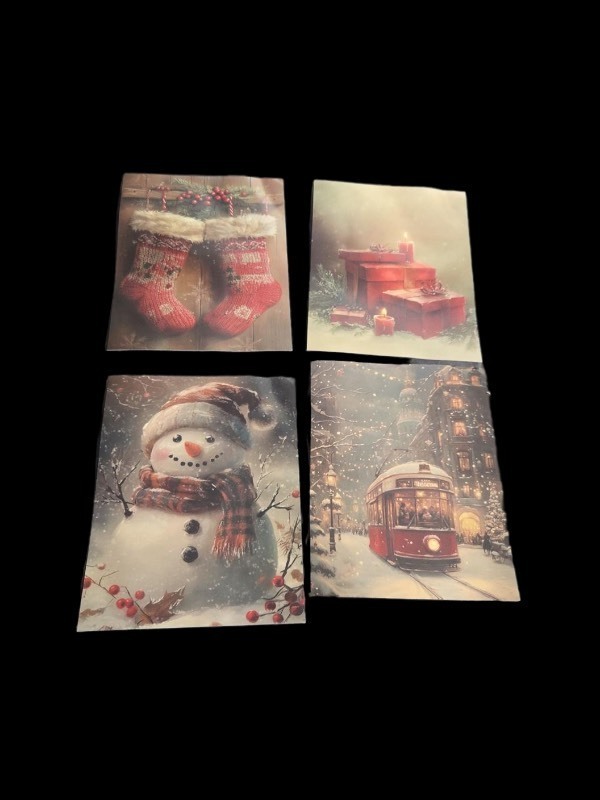 lot 1194463 image: AEHIE Vintage Red Christmas Wall Art Print, Farmhouse Xmas Snowman Poster Prints Wall Decor, Christmas Stocking Candle Wall Art Print for Winter Holiday Bedroom Living Room Decor, 4pcs 8x10inch