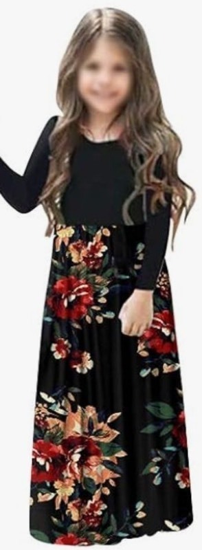 lot 1194467 image: PopReal Mommy and Me Maxi Dresses Casual Floral Printed Plaid Long Sleeve with Pockets Size 110 - Retail $12