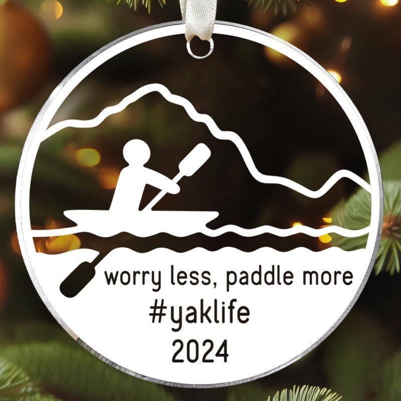 lot 1194484 image: Pawzity Kayak Christmas Ornament - 2024 Christmas Tree Keepsake - Kayak Lover Gifts, Themed Gifts - Acrylic Ornament - Retail $10