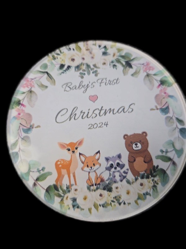 lot 1194508 image: x2 Baby First Christmas Ornaments - Babys 1st Christmas Ornament 2024, Snowbaby Baby Girl Ornaments for Christmas Tree Decor Acrylic, Xmas Gifts for Baby Newborn Grandkids (A) - Retail $14