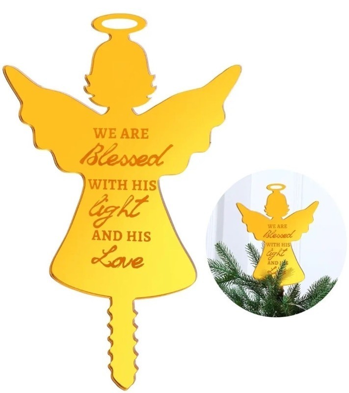 lot 1194525 image: Gerrii Angel Christmas Tree Topper Praying Gold Acrylic Tree Topper Ornaments Xmas Angel Decor Christmas Remembrance Gift for Loved One Indoor Winter Holiday Supplies - Retail $9