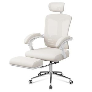 lot 28034 image: DEVAISE Ergonomic Mesh Office Desk Chair with Footrest, Comfrotable Big and Tall Reclining Computer Chair with Adjustable Lumbar Support, Backrest Adjustable, High Back SGS Class 4 Gas Lift, White