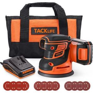 lot 28039 image: Tacklife Cordless Random Orbital Sander, 20V Brushless Sander with Battery, Micro-filter Cyclonic Dust Box