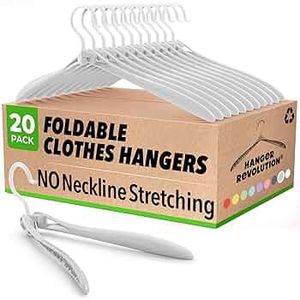 lot 28042 image: Foldable Hangers by Hanger Revolution - Slide Easily Through Necklines Without Stretching - Non-Slip Plastic Arms Prevent Wrinkles & Marks - Perfect for Closet, Laundry & Travel - Silver - 20 Pack