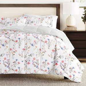 lot 28044 image: Noble Linens Down Alternative Meadow Floral Stripe Pink Reversible Comforter Set - KingCali King