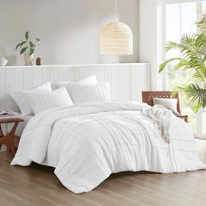 lot 28049 image: 510 DesignPorter 3-Piece White Microfiber King Soft Washed Pleated Comforter Set