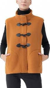 lot 31040 image: JiangWu Womens Horn Button Sherpa Fleece Thicken Vest Full Zip Winter Warm Sleeveless Cardigan Coat Waistcoat - XL