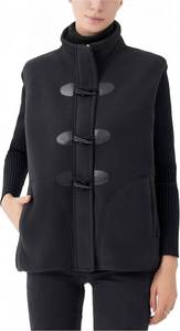 lot 31041 image: JiangWu Womens Horn Button Sherpa Fleece Thicken Vest Full Zip Winter Warm Sleeveless Cardigan Coat Waistcoat - Medium