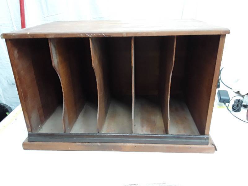 lot 33310 image: Vintage Wooden Desktop File Organizer