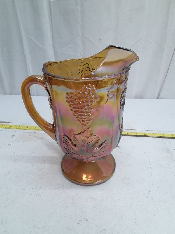 lot 33312 image: Vintage Carnival Glass Grape Pattern Pitcher