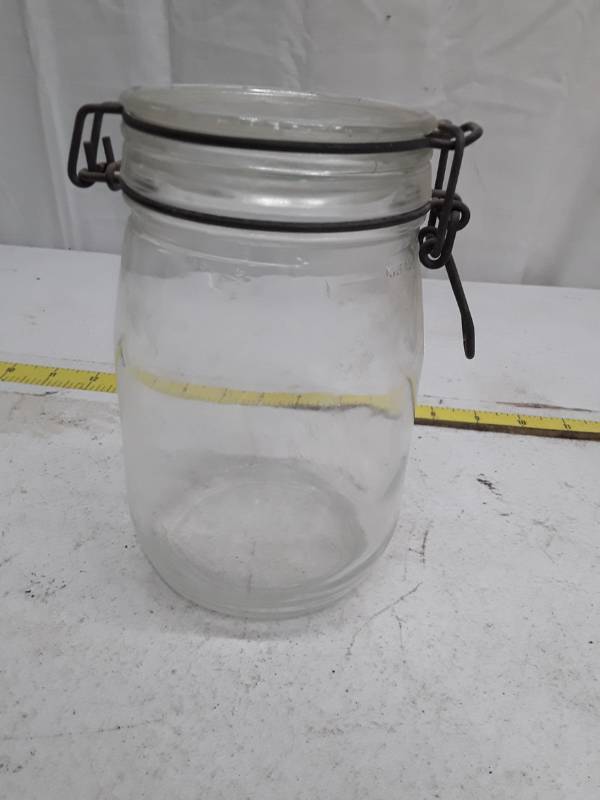 lot 33362 image: Vintage Glass Storage Jar with Wire Bail Closure