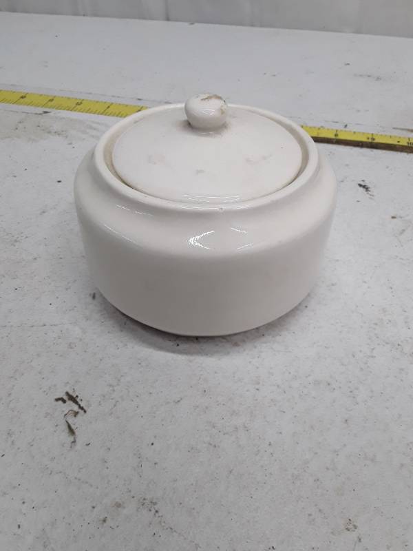 lot 33267 image: Vintage Buffalo China White Sugar Bowl