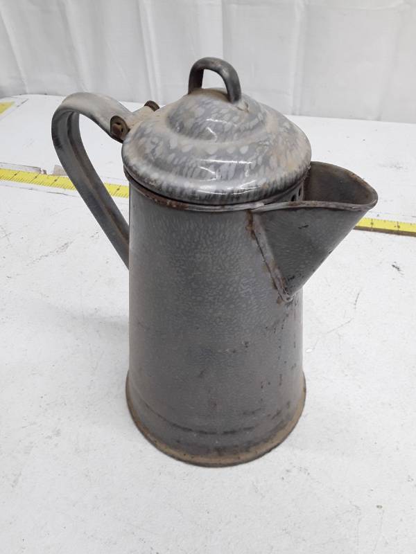 lot 33285 image: Vintage Industrial Metal Oil Can with Perforated Filter