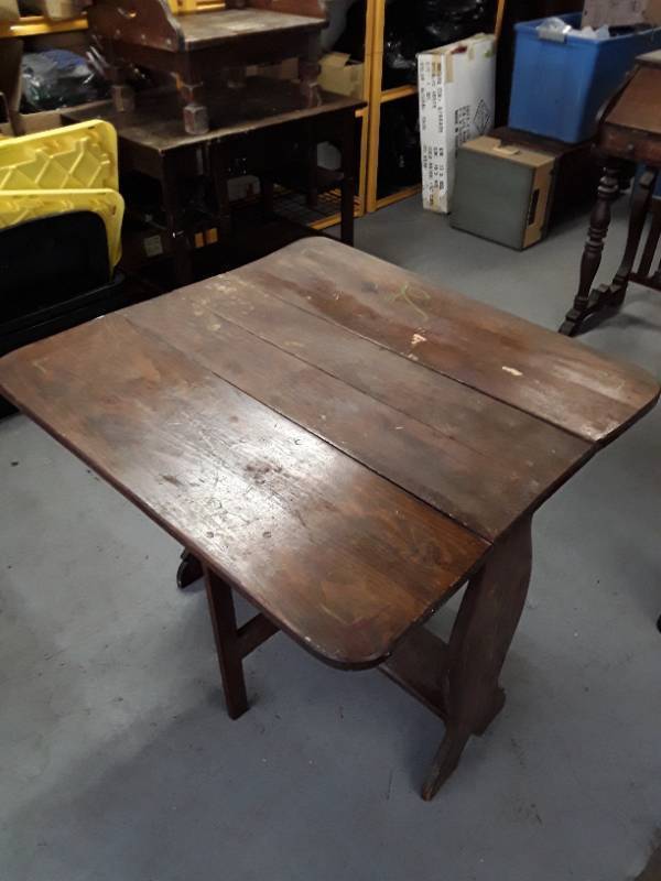 lot 32659 image: Solid Wood Drop Leaf Table with Turned Legs