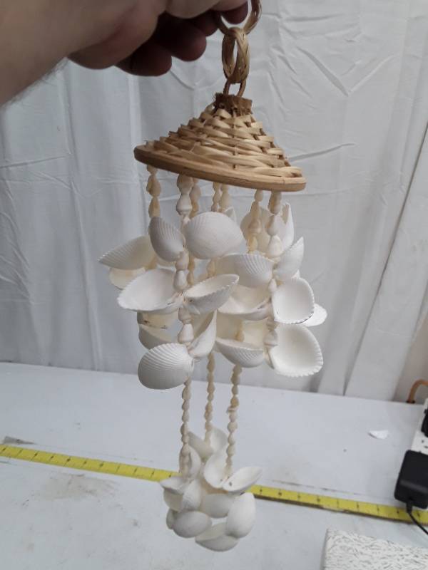 lot 32725 image: Handcrafted White Seashell Wind Chime with Woven Top
