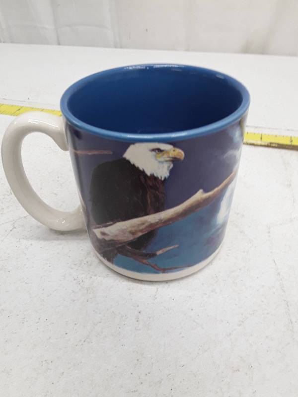 lot 32760 image: Bald Eagle Ceramic Coffee Mug with Blue Interior