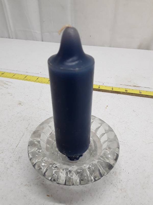 lot 32763 image: Glass Candlestick Holder with Black Taper Candle