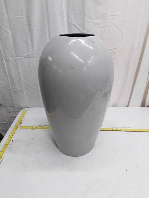 lot 32777 image: Modern Gray Ceramic Floor Vase, 21-12 tall