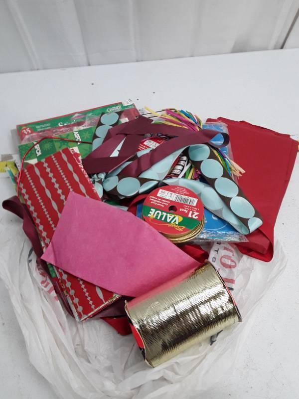 lot 32860 image: Bag full of Christmas Holiday Gift Wrapping Supplies Lot