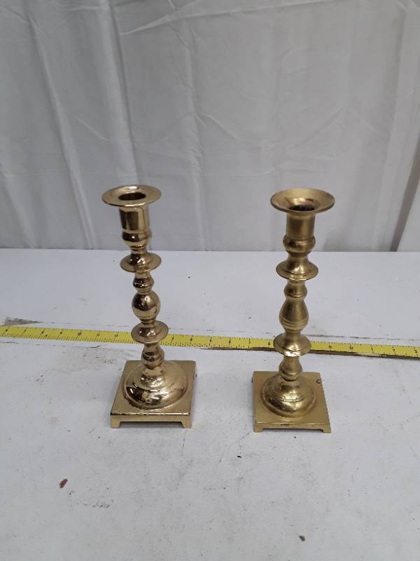 lot 33069 image: Brass Candlesticks with Square Base, Set of 2