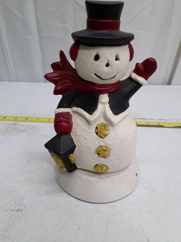 lot 33085 image: Decorative Ceramic Snowman Figurine with Top Hat and Red Scarf