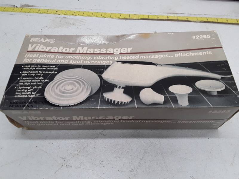 lot 33094 image: Sears Vibrator Massager Model 82255 with Heat Plate and Attachments